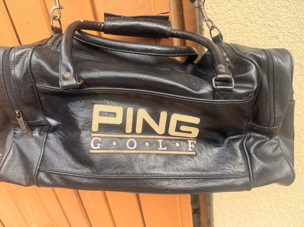 Ping Golf Black Faux Leather Duffle Gym Travel Bag